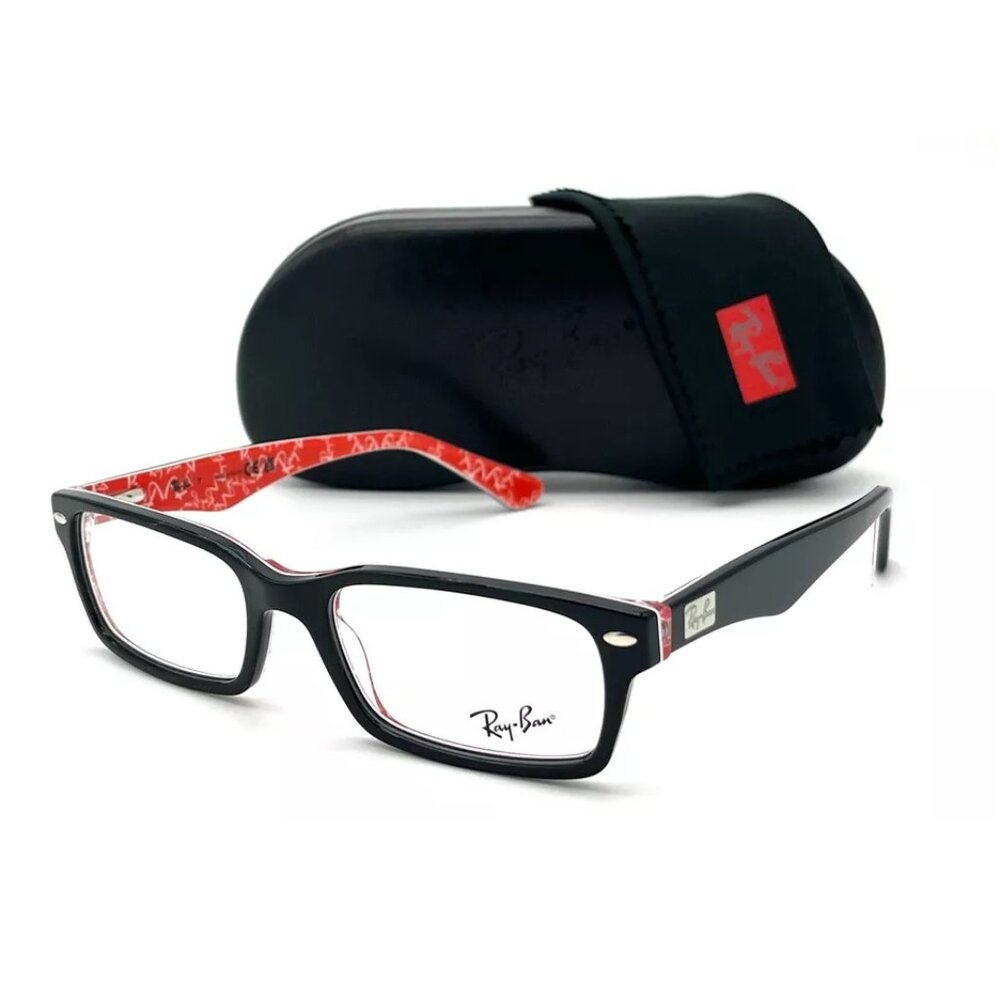 Ray Ban RX5206 2479 Black on texture Red / Demo Lens 52mm Eyeglasses RB5206